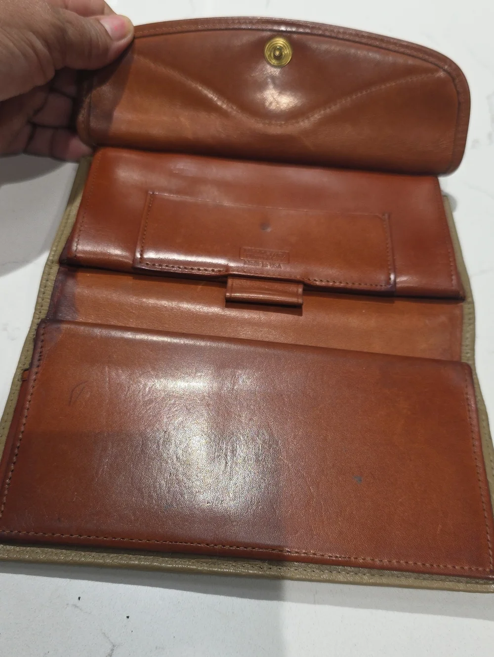 Dooney & Bourk Vintage Two-Tone Leather Clutch Wallet - Taupe and Chestnut